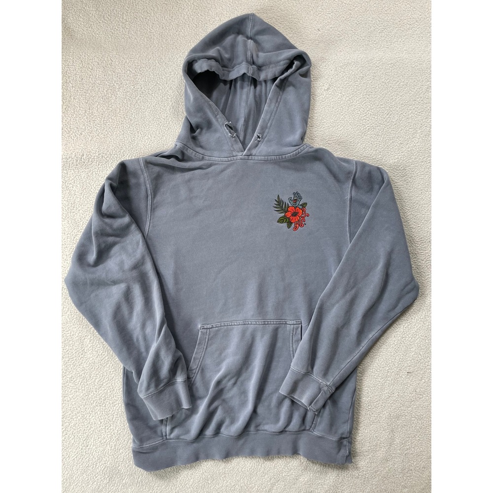Distressed Santa Cruz Mens Small Hoodie Gray Screaming Hand Hibiscus Floral